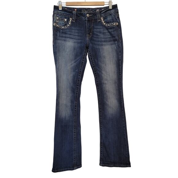 Miss Me Women’s Size 29 Bootcut Jeans Embellished Pockets Blue Denim Rhinestone - Picture 1 of 10